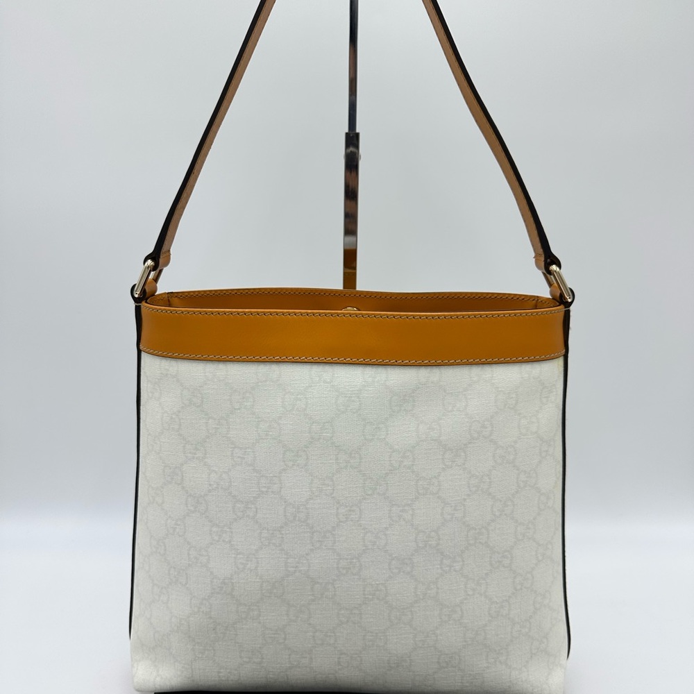 GUCCI WOMEN'S HEART TATTOO WHITE COATED CANVAS MEIER HOBO BAG TOTE HANDB… - Picture 2 of 12